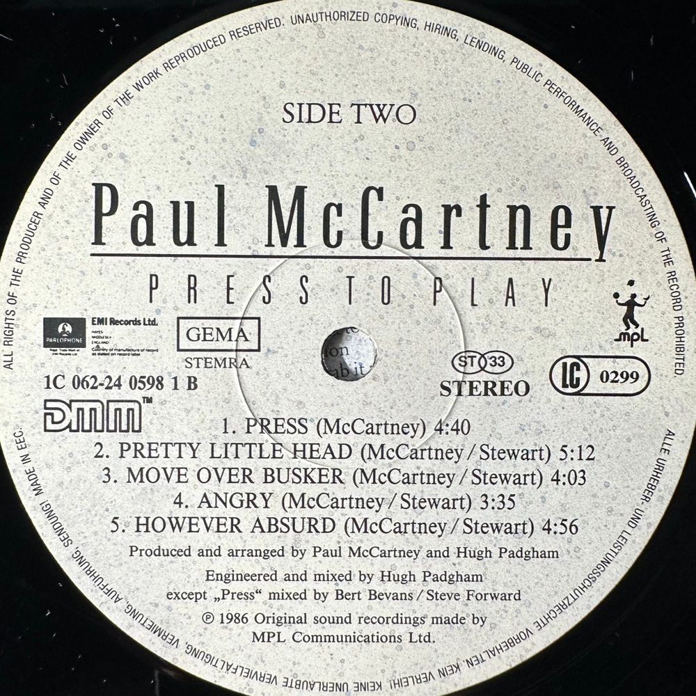 Paul McCartney - Press To Play (Европа 1986г.)