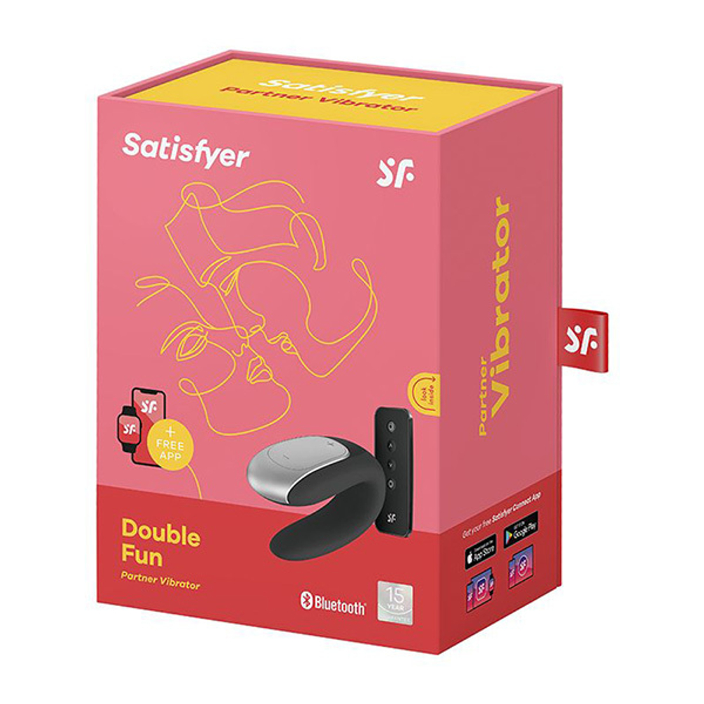 Черный вибромассажер 8,6см для пар Satisfyer Double Fun