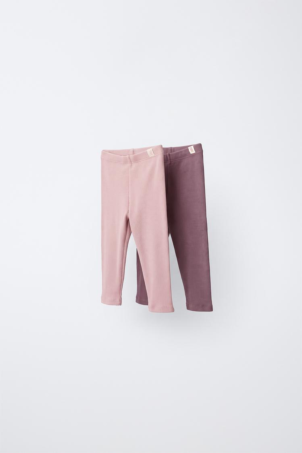 ZARA НАБОР ИЗ ДВУХ ОДНОТОННЫХ ЛЕГИНСОВ В РУБЧИК, РОЗОВЫЙ/ЛИЛОВЫЙ