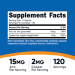 Nutricost, Цинк + медь`` 120 капсул