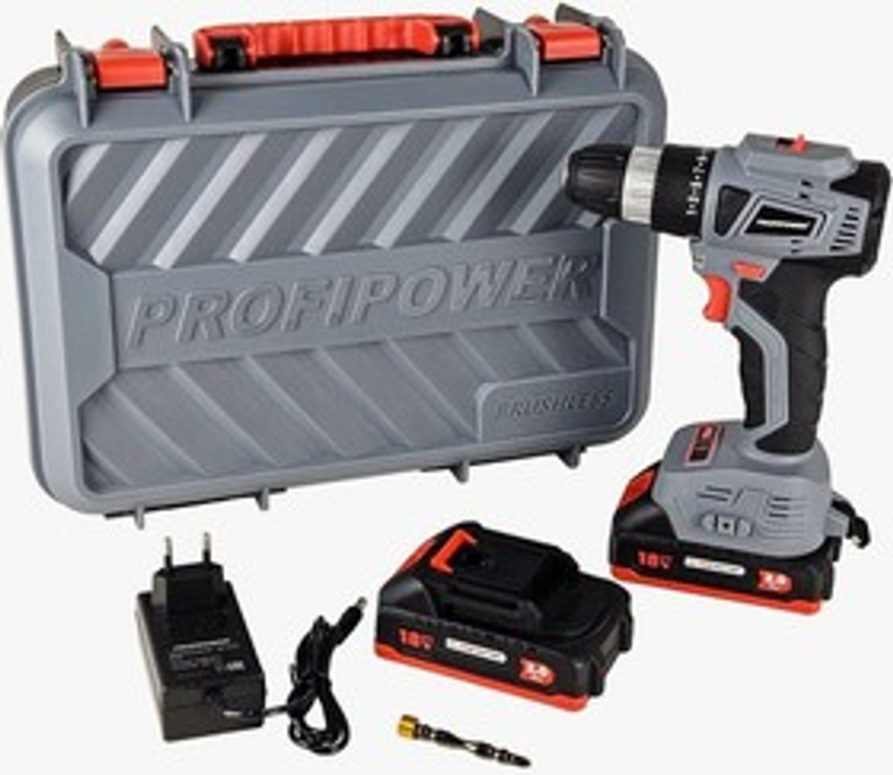 Аккумуляторный бесщеточный шуруповерт с набором PROFIPOWER MKBL-18BT (Li-ion-2шт, 18В, 2.0Ач, 40Нм, 0,8-10мм, З/У, в кейсе) (E0147)