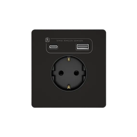 Розетка с USB A+C с заземлением и защитными шторками Systeme Electric Infinity Полярная ночь FSE001032