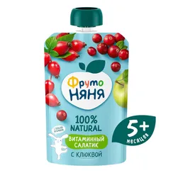 Пюре ФрутоНяня витаминный салатик из яблок шиповника и клюквы с 5 мес 90 г
