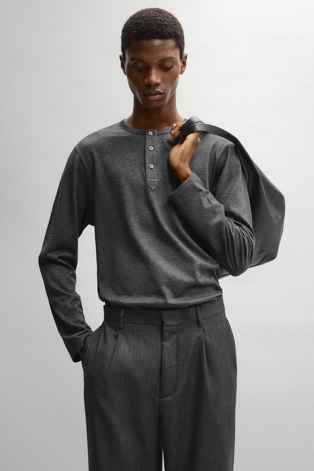 Massimo Dutti Брюки свободного кроя из шерсти с эффектом меланж, маренго