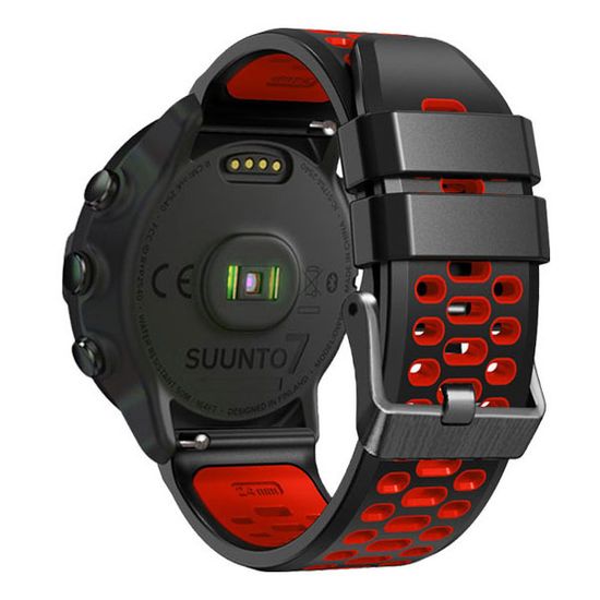 Ремешок двухцветный дышащий 24 мм для Suunto 9 Baro, Suunto 7, Suunto Spartan Sport силиконовый (Черный/красный)