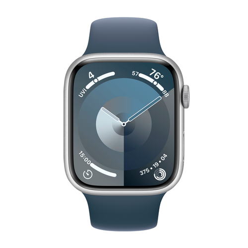 Умные часы Apple Watch Series 9 GPS, 45mm, Aluminium Case with Sport Band M/L, Silver/Storm Blue (Серебристый/Штормовой синий)