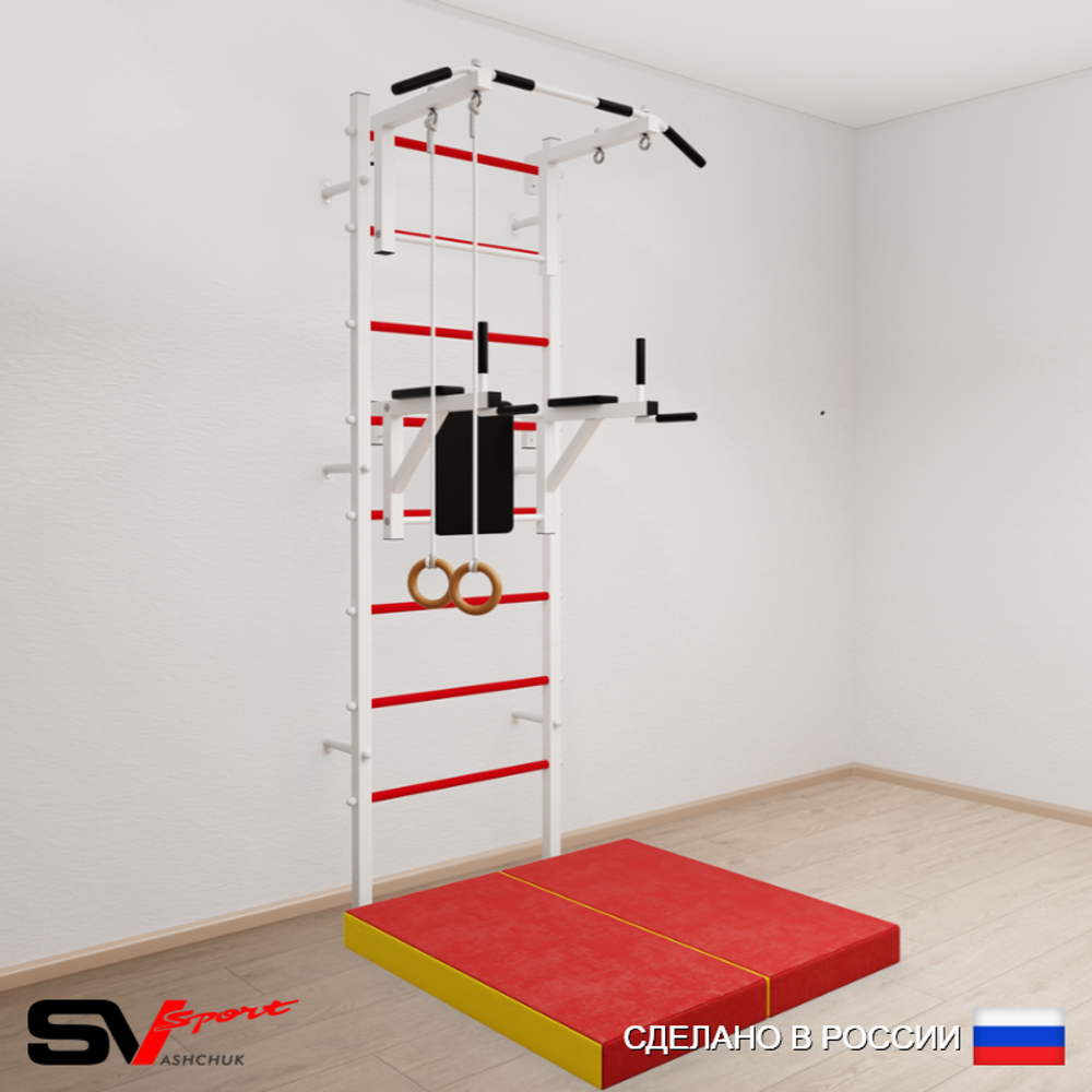 Шведская стенка Sv Sport усиленная 6714 (Турник стандарт/Брусья/Кольца/Мат 1м)