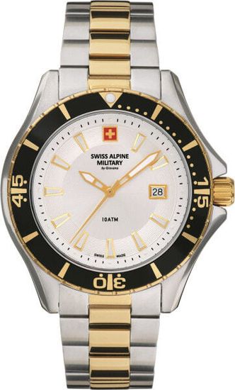 С браслетом Мужские наручные часы с серебряным золотым браслетом Swiss Alpine Military 7040.1142 diver 45mm 10ATM
