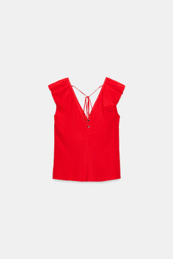 ZARA ТОП ИЗ ПОПЛИНА С КОНТРАСТНОЙ СТРОЧКОЙ, КОРАЛЛОВЫЙ