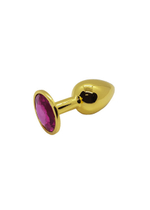 Анальная пробка металлическая золотая с темно-розовым кристаллом Onjoy Metal Plug Gold Small (Цвет: золотой с темно-розовым)