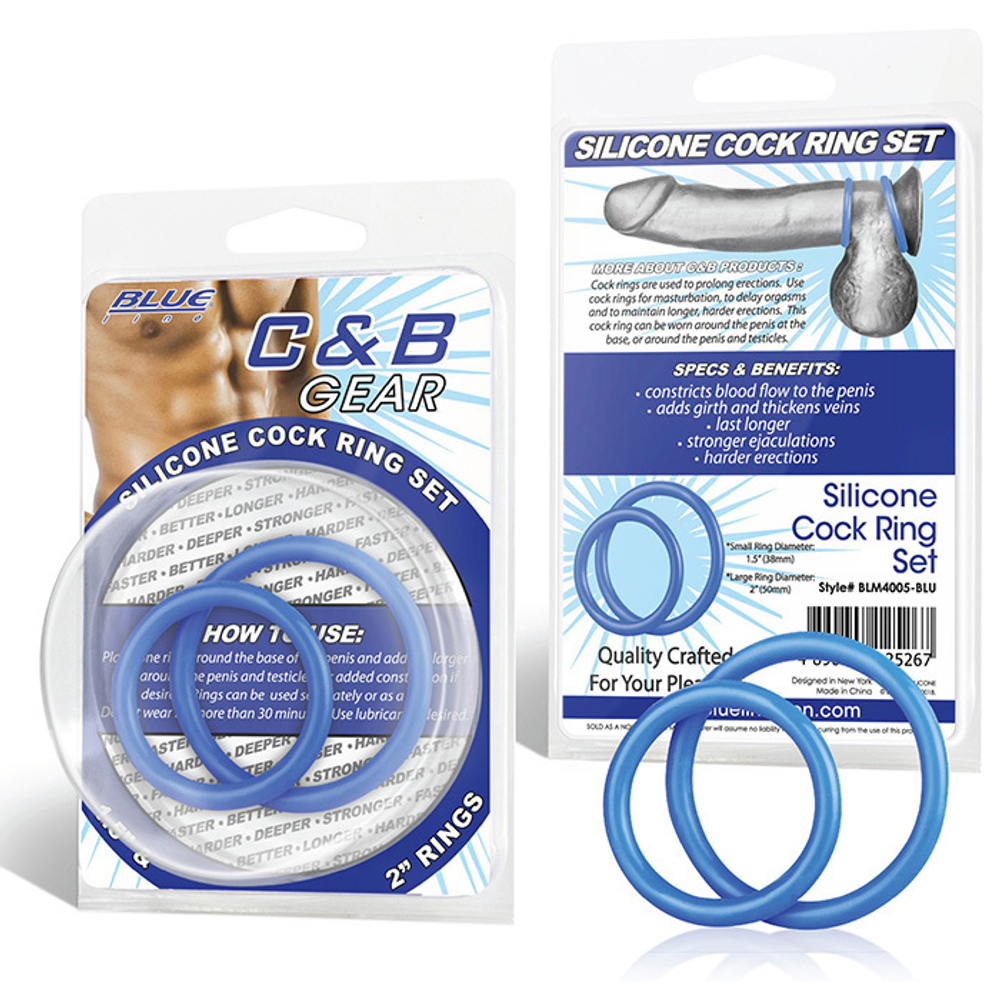 Набор из двух голубых силиконовых колец разного диаметра SILICONE COCK RING SET (Цвет: синий)
