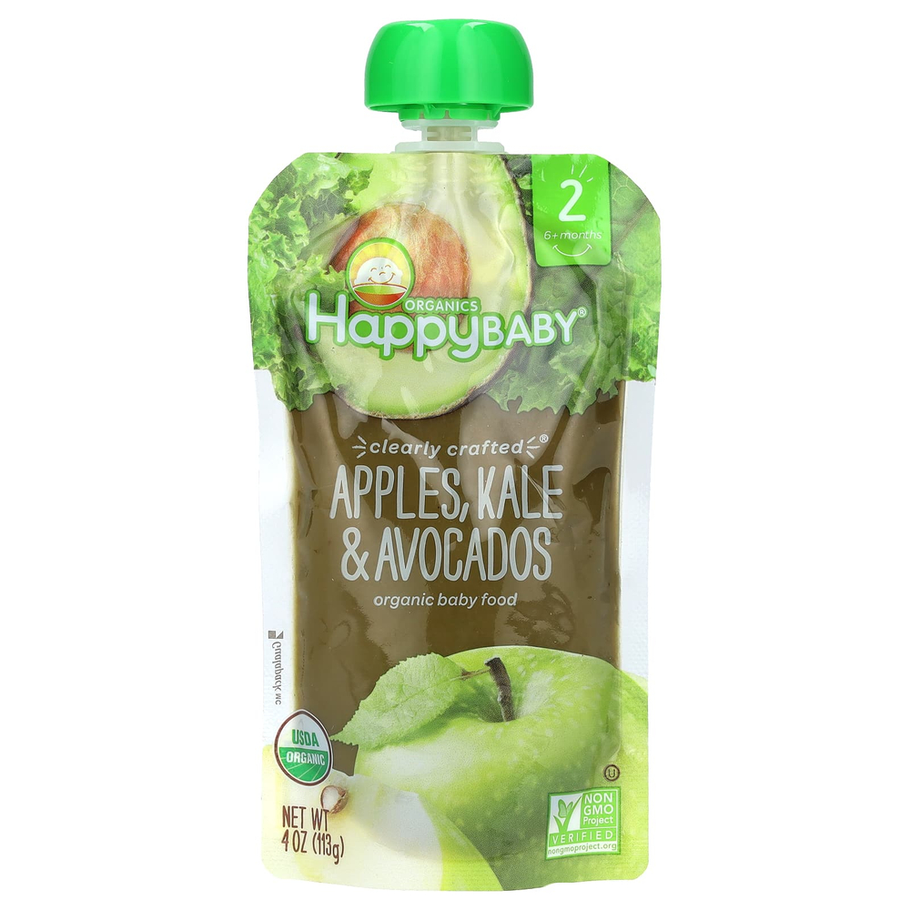 Happy Family Organics, Happy Baby®, органическое детское питание, для детей от 6 месяцев, яблоки, кудрявая капуста и авокадо, 113 г (4 унции)