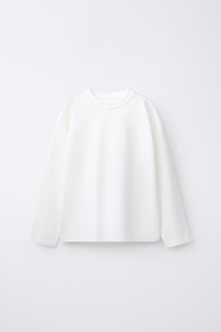 ZARA ОДНОТОННЫЙ ЛОНГСЛИВ, БЕЛЫЙ
