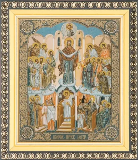 Икона БМ "Покров Пресвятой Богородицы", вид 2, 10х12 в раме 13х15