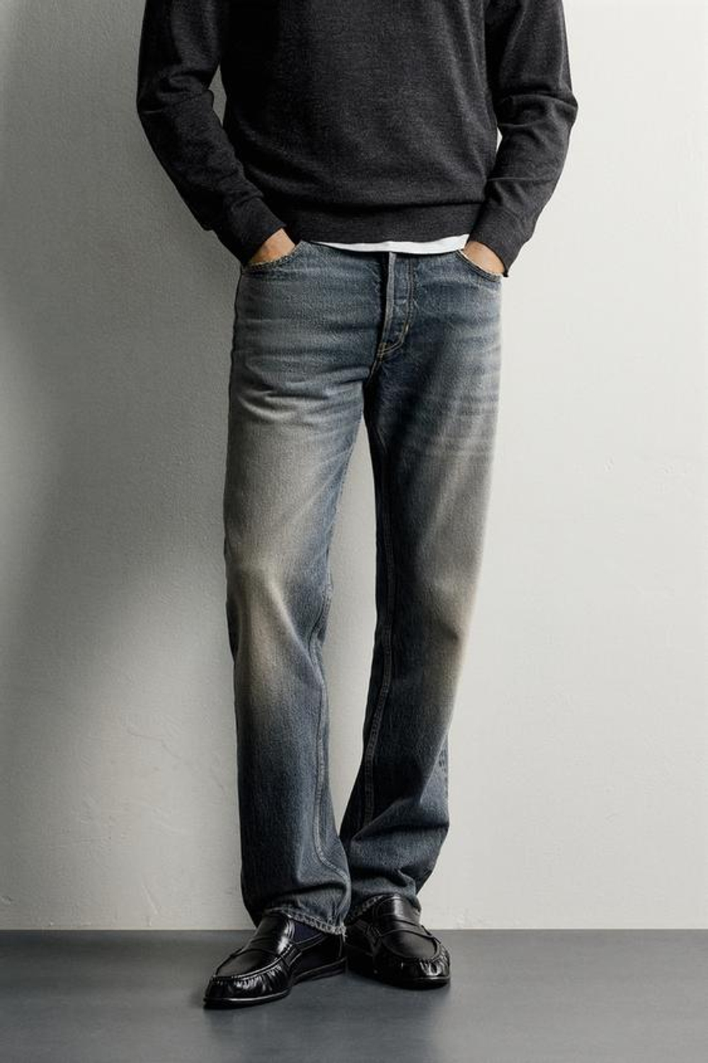 ZARA ДЖИНСЫ REGULAR FIT, СЕРО-СИНИЙ