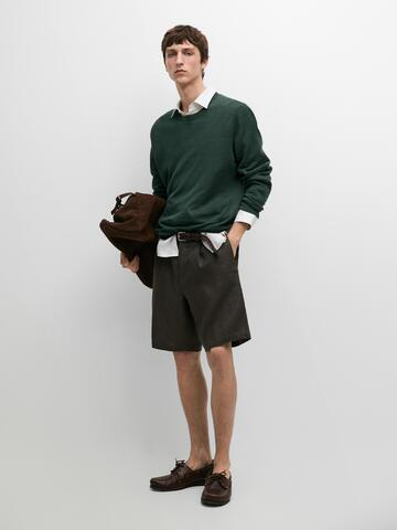 Massimo Dutti Льняные шорты-бермуды в стиле «Total Look» с эластичной вставкой, темно-зеленый