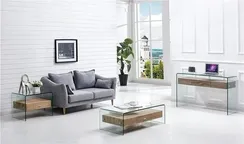 Столик-тумбочка Glass 50х55 см, с деревянной полкой