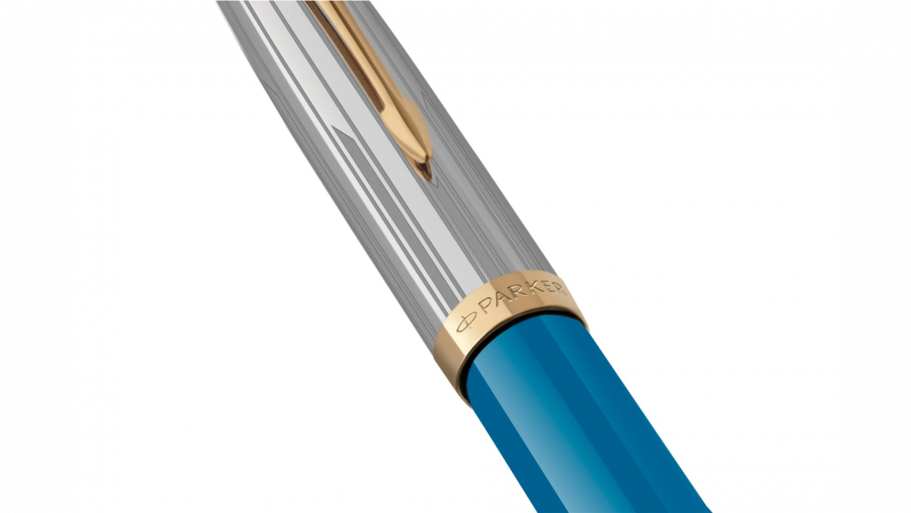 Перьевая ручка Parker 51 Premium Turquoise GT и кожаный чехол на молнии перо; M/F, чернила: Black,Blue, в подарочной упаковке.