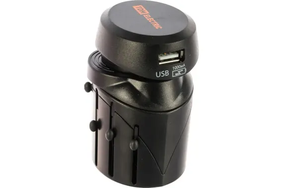 Переходник TDM 2,5A 5в1 с USB зарядкой 1000мА черный 30614