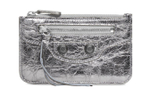 Balenciaga Le Cagole Metallic Finish Fine Grained Sheepskin Card Holder Card Holder Women"s Silver