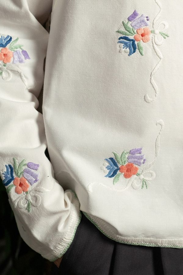 Рубашка со Светло-Зеленым Краем / Light Green Hem Long Sleeve белая - фото 7