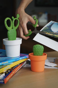 Ножницы Cactus с держателем, оранжевые с зеленым Qualy