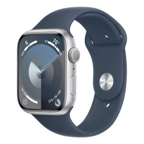 Apple Watch Series 9, 45 мм, из алюминия серебристого цвета, спортивный ремешок