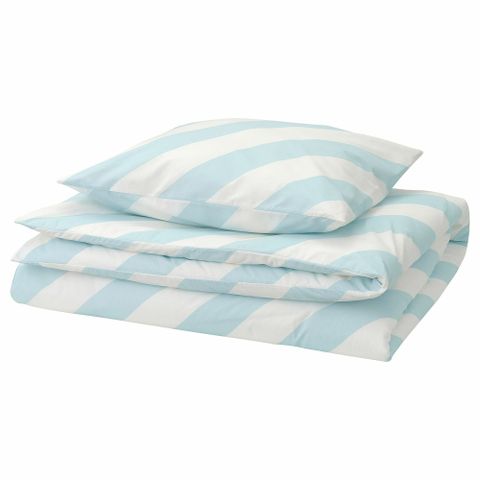 Комплект постельного белья IKEA SLOJSILJA (СЛЁЙСИЛЬЯ), Односпальный, Бело-голубой в полоску, 150x200, 50x80 см