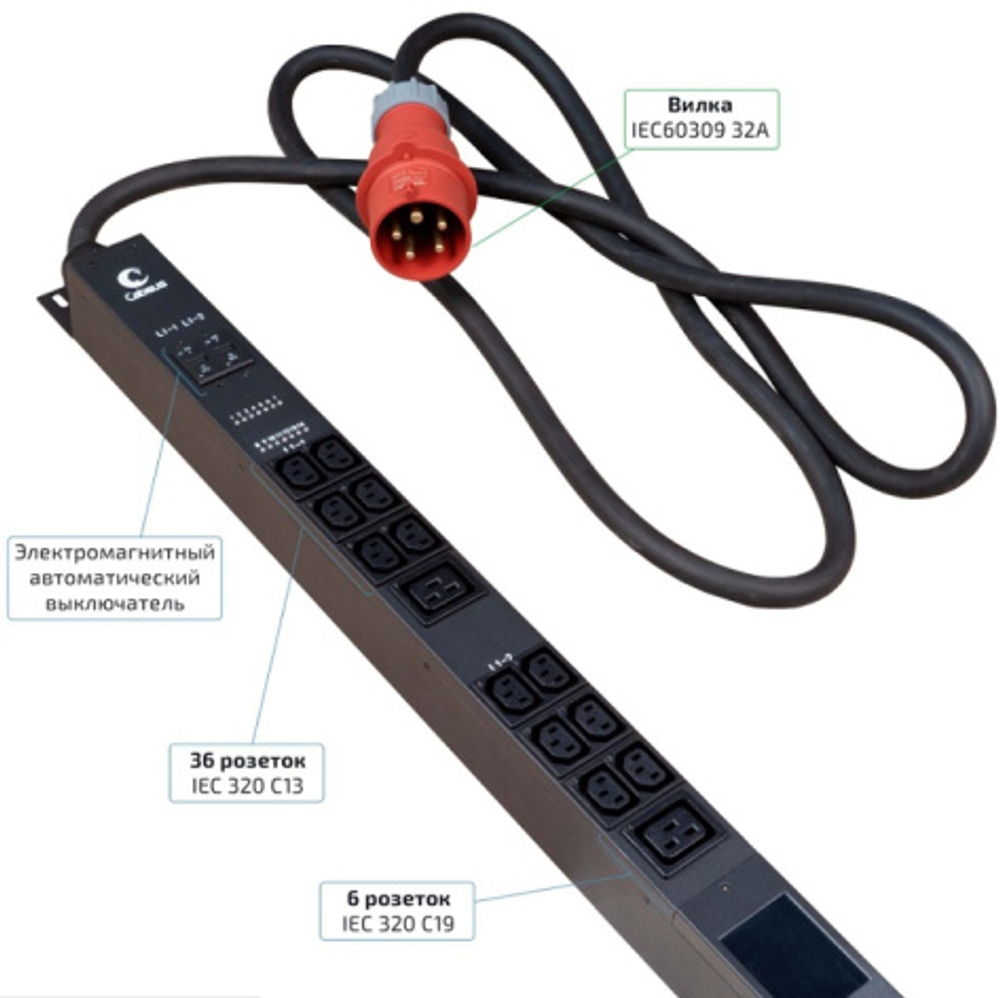 Блок розеток Cabeus SMART-PDU-32-3P-36C13-6C19-I309-CM