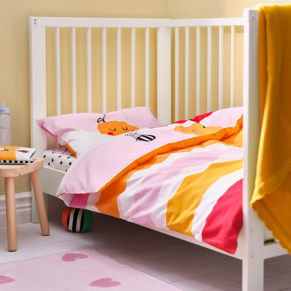 IKEA GRÖNFINK  (ИКЕА ГРЁНФИНК)  -  Пододеяльник и наволочка для кроватки - разноцветный/в полоску 110x125/35x55 см