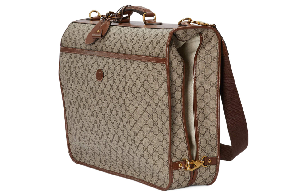 GUCCI Canvas With Leather Handbag Briefcase Men"s Brown