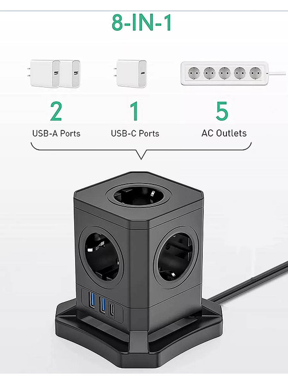 Сетевой фильтр с 2 USB и 1 TYPE-C с быстрой зарядкой