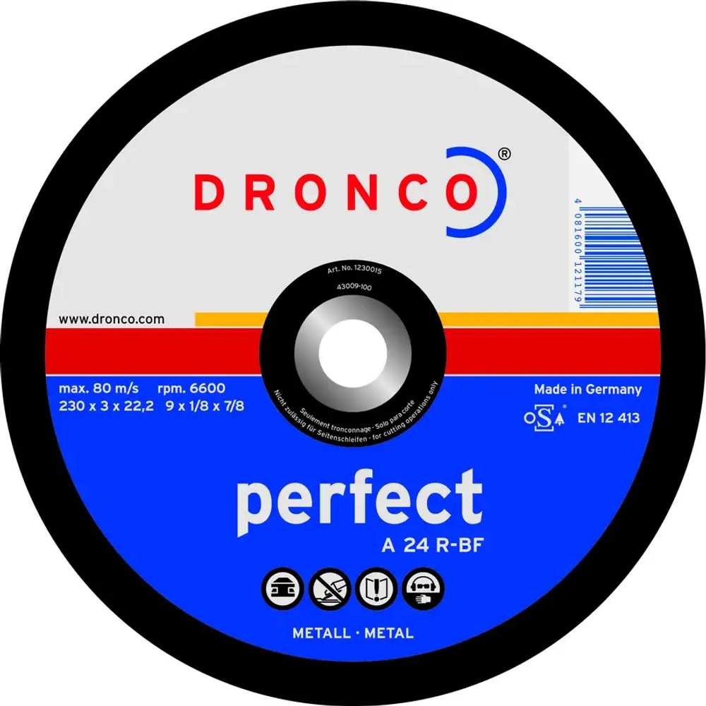 Абразивный отрезной диск A24R 230x3 Dronco 1230015