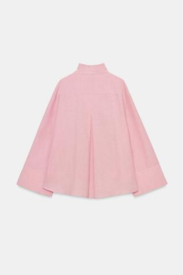 ZARA РУБАШКА В ПОЛОСКУ С МАНИШКОЙ ZW COLLECTION, ТЕМНО-РОЗОВЫЙ