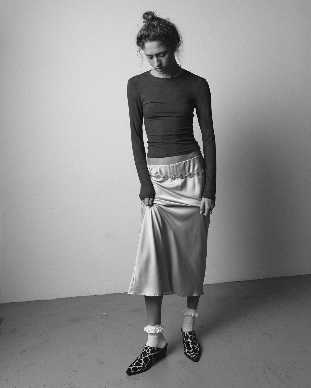 Silk Long Skirt Silver