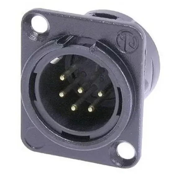 Neutrik NC6MD-L-B-1 панельный разъем XLR male черненый корпус, золоченые контакты 6 контакта