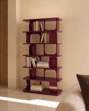 Стеллаж Aduma из МДФ с глянцевой бордовой лакированной отделкой, 100 x 187 см