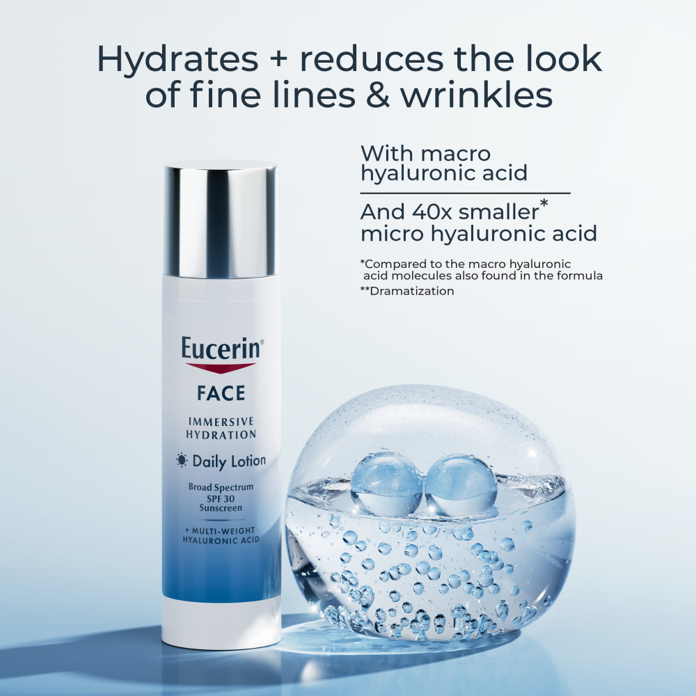 Eucerin, Face, ежедневный лосьон для иммерсивного увлажнения, SPF 30, 75 мл (2,5 жидк. унц.)