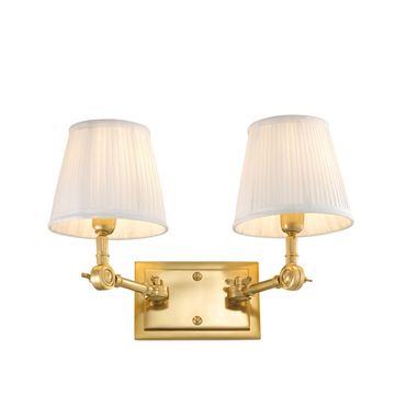 Eichholtz Wall Lamp Wentworth Double, Gold Finish (pleated white shades)