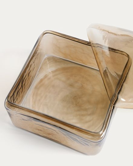 Декоративная шкатулка Aveli из переливающегося бежевого стекла, 19 x 19 см