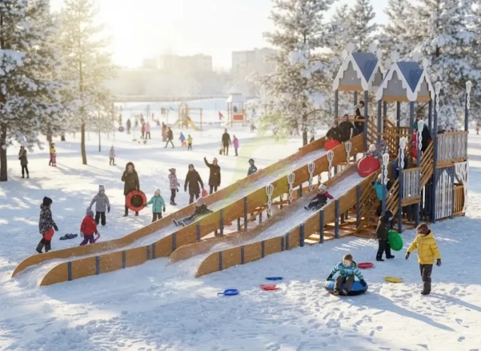Зимняя деревянная горка "IgraGrad Snow Fox 19" с тремя скатами