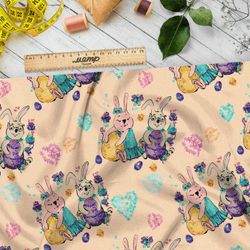 Ткань шифон пасхальные кролики с сердечками