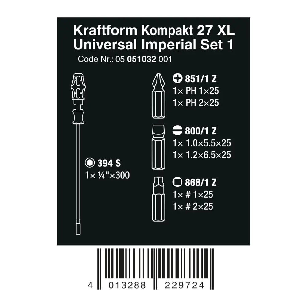 Отвёртка Kraftform Kompakt 27 XL Universal Imperial Set 1 WERA 05051032001