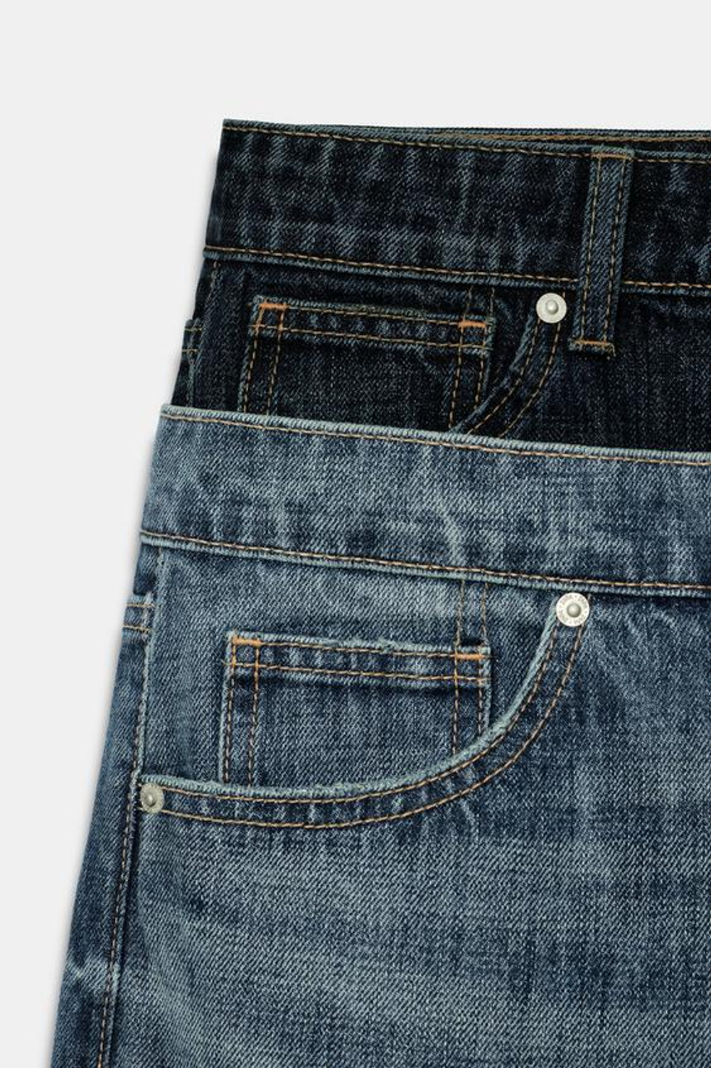 ZARA ДЖИНСЫ TRF LOOSE FOLDED С ДВОЙНЫМ ПОЯСОМ И НИЗКОЙ ПОСАДКОЙ, МОРСКОЙ СИНИЙ