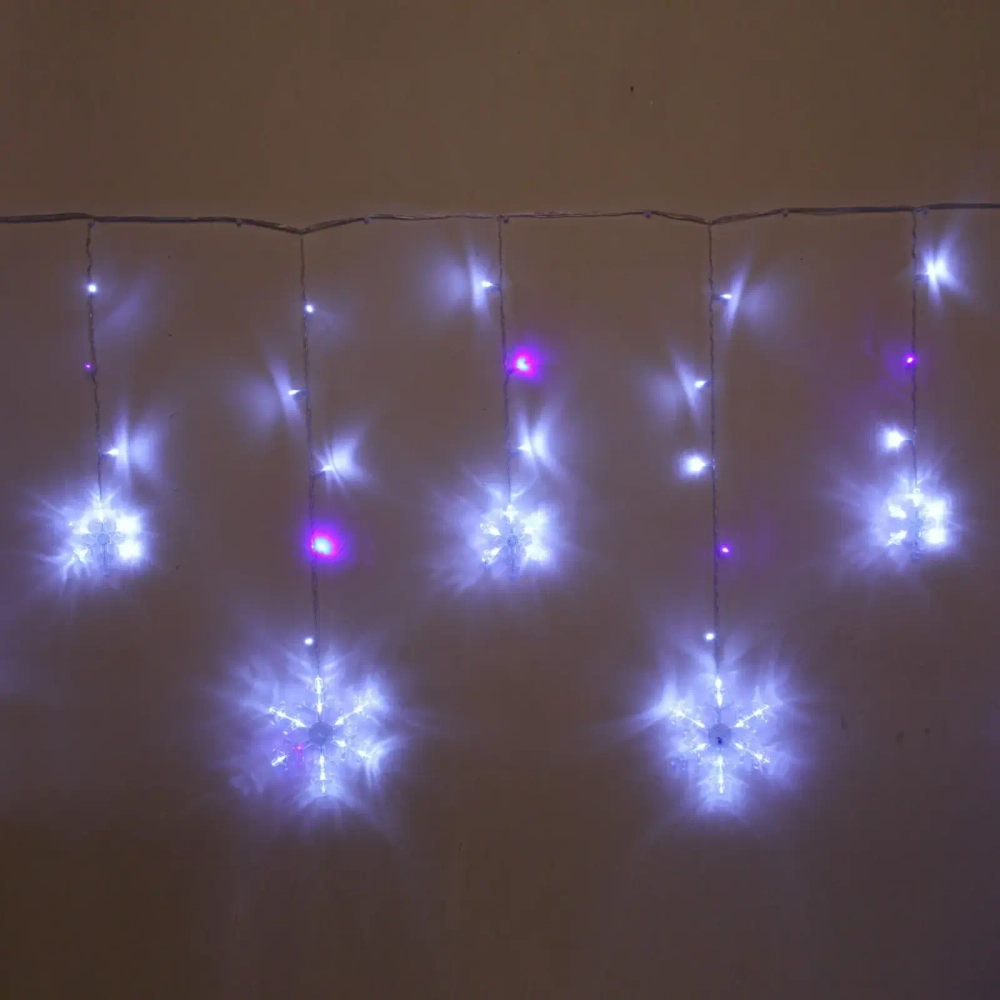 Гирлянда для дома БАХРОМА «Снежинка» ш2,5 м* в0,6/0,9м 130 ламп LED, IP-20, Белый, синий мерцает (возможность соединения)