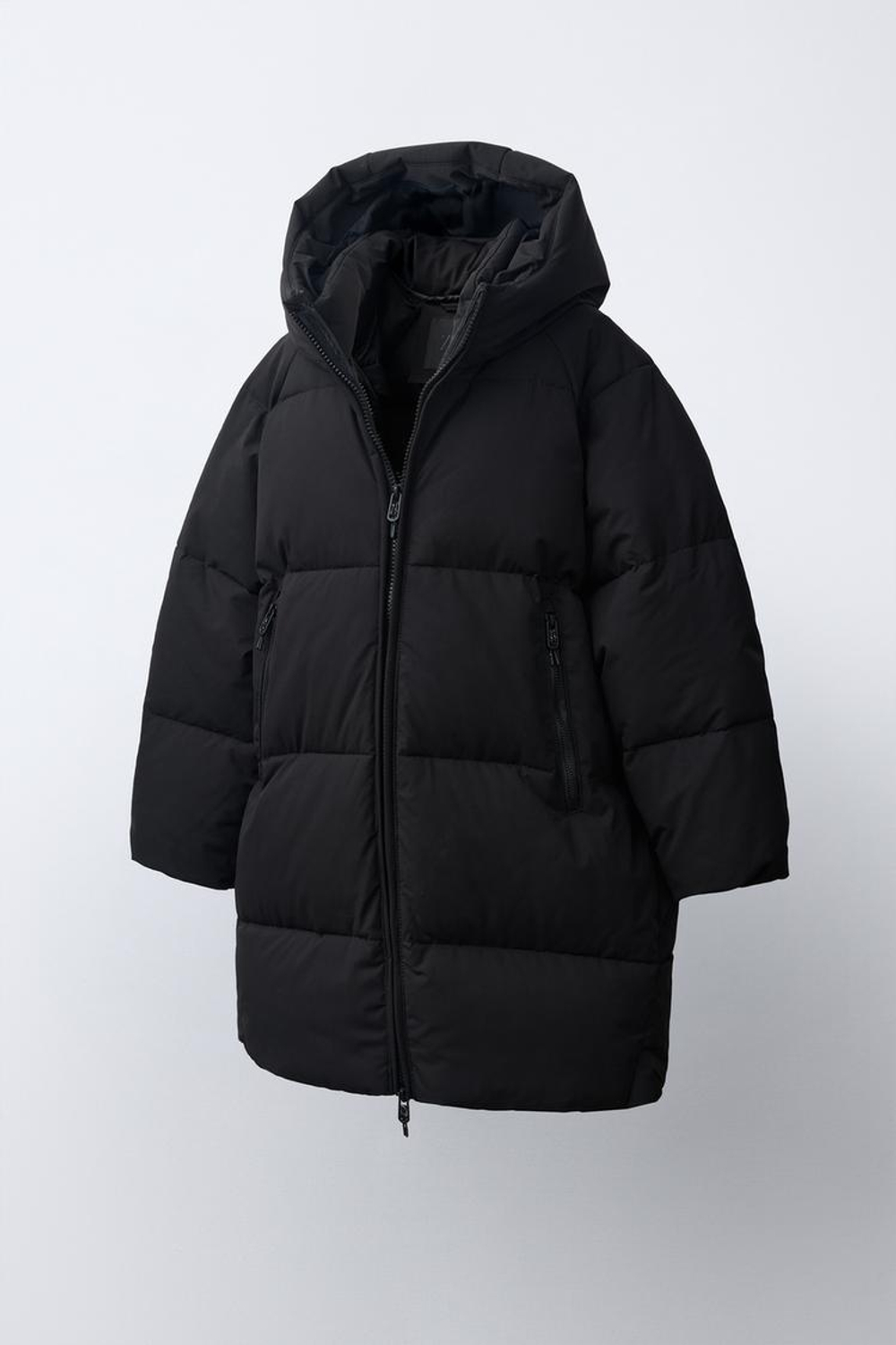 ZARA ДЛИННЫЙ ПУХОВИК 50% ПУХА 50% ПЕРА WATER REPELLENT, ЧЕРНЫЙ