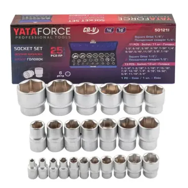Головки 1/4'', 1/2'', набор 25пр. YATAFORCE YF-50121I