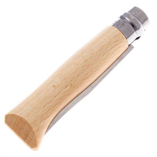 Складной нож Opinel №8 Alpine adventures, нержавеющая сталь, рукоять дуб, гравировка горный велосипед, 002187 c клинком из стали Sandvik™ 12С27