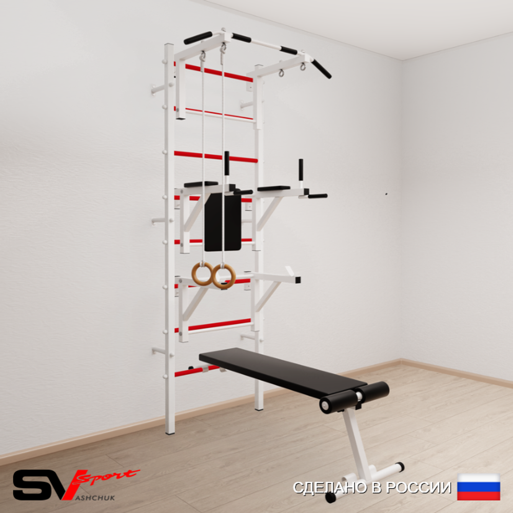 Шведская стенка Sv Sport 591 (Турник стандарт/Брусья/Стойка/Скамья/Кольца)