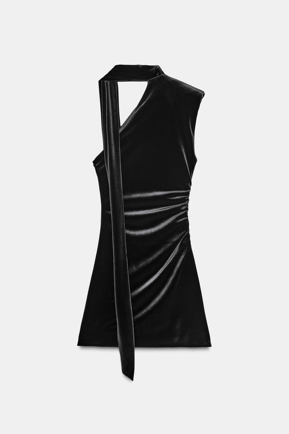 ZARA КОРОТКОЕ БАРХАТНОЕ ПЛАТЬЕ С ШАРФОМ, ЧЕРНЫЙ